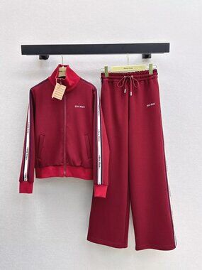 Miu Miu Burgundy Track Jacket and Joggers with Side Stripes